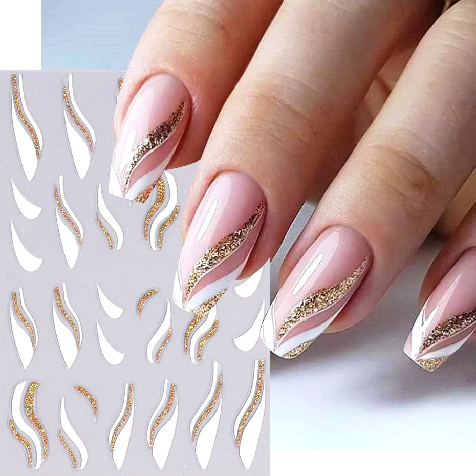 Nail Art Xmas Design - 1 pz oro glitter design francese
