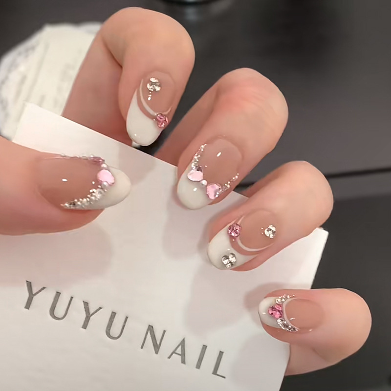 Nail Art French Nails - 10 pezzi bianco francese rosa cuore