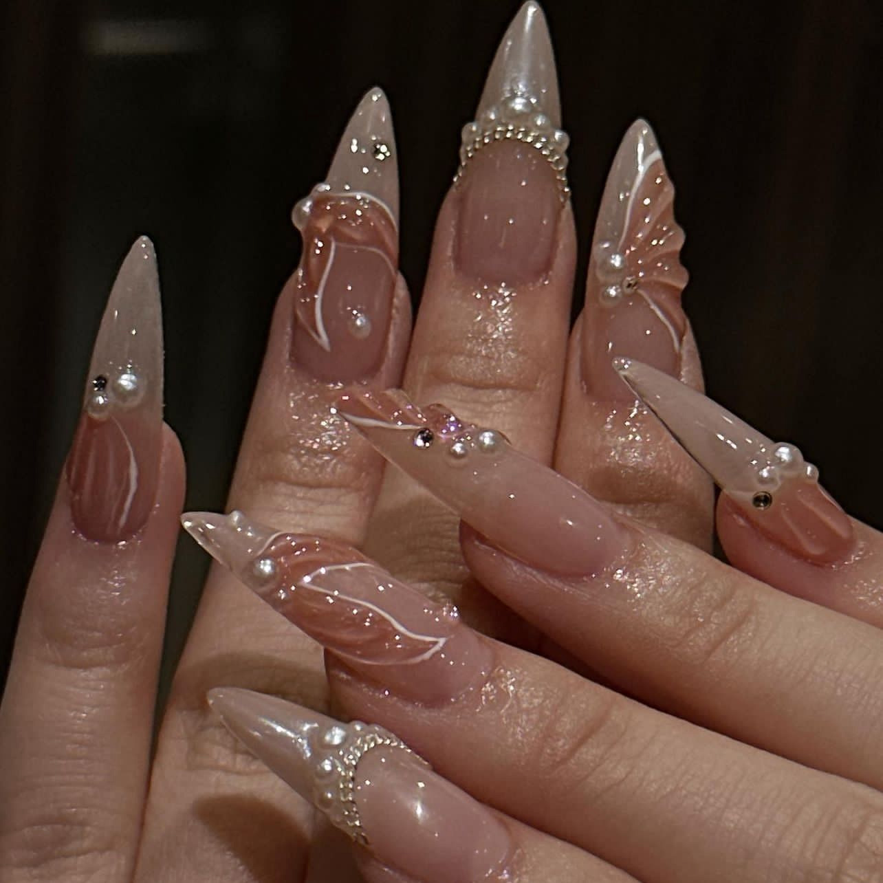Nail Art French Nails - 24 pezzi di strass alla moda
