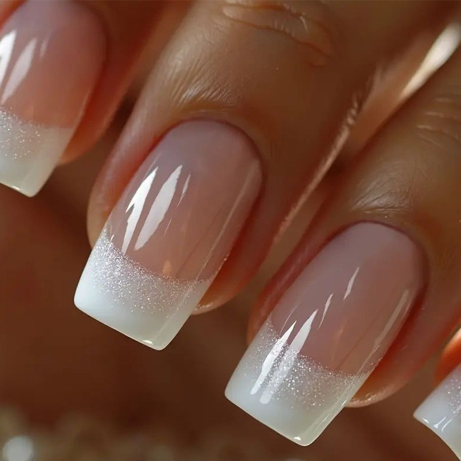 Nail Art French Nails - Set di 24 unghie finte quadrate