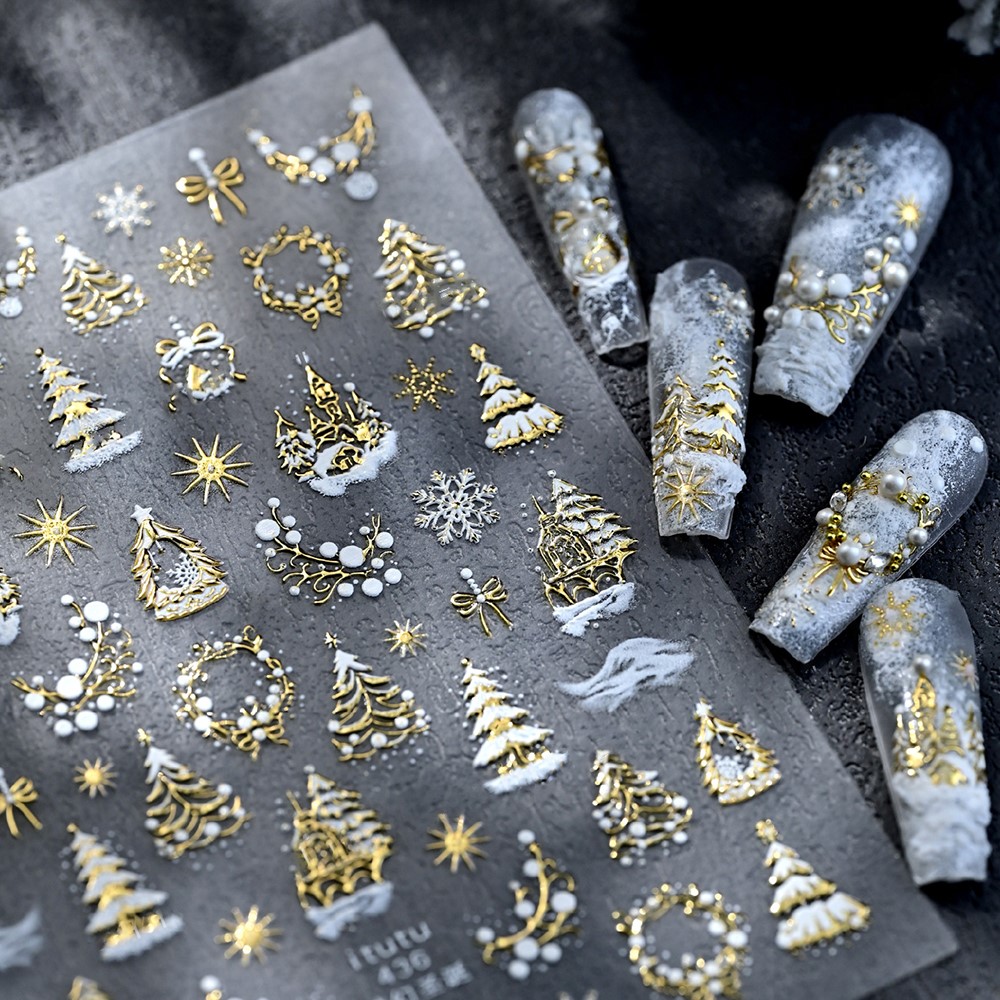 Nail Art Xmas Design - 5D in rilievo Castello d'oro/Ghirlanda/Albero di