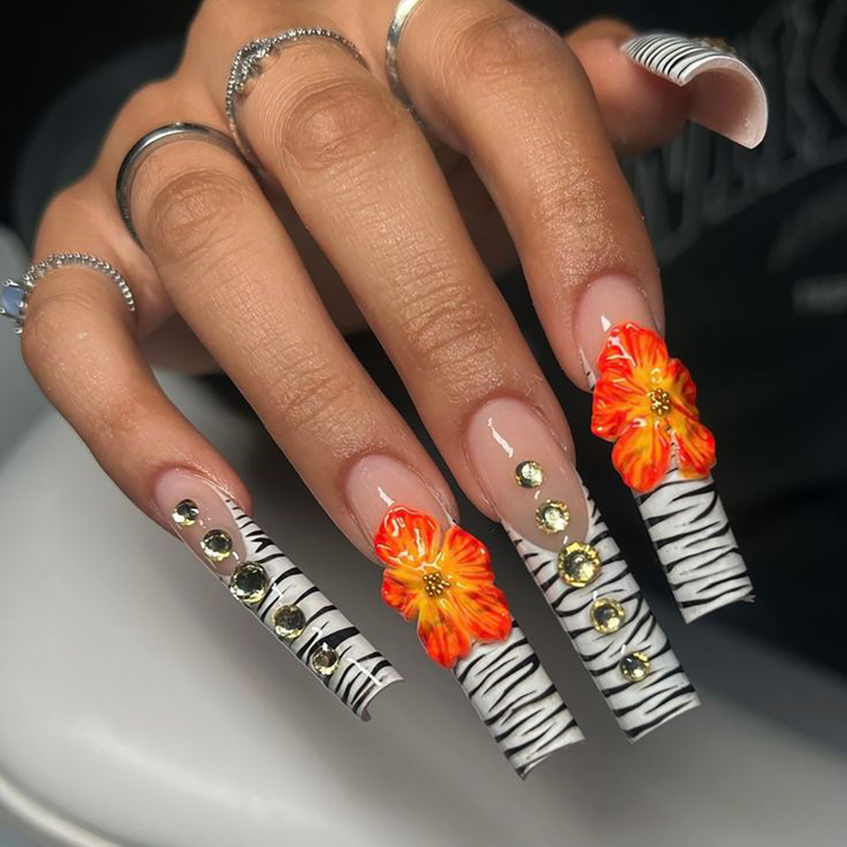 Nail Art French Nails - 24 pezzi di fiori stampa sulle